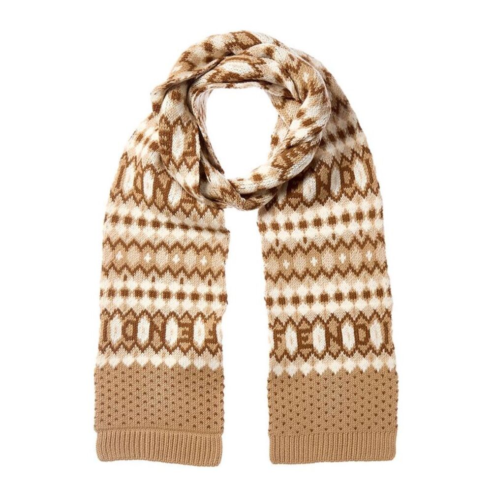 Fendi Wool-Blend Scarf, Brown